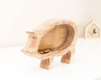 Collectible coin box - Baby money bank - BIG piggy bank - Wooden money box - Wooden money bank - Kids money box - Housewarming gift