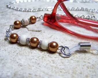 Pearl, Eyeglass Chain, on a Silver Chain, 27 Inch Eyeglass Necklace, Eyewear Accessorie,