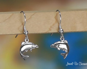 Sterling Silver Salmon Earrings Pierced Fishhook Earwires Solid .925
