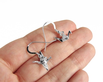 Origami Crane Earrings - Sterling Silver Bird Earrings
