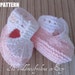 Knitting Pattern #36 White and Pink Cotton Booties with a T-strap for a Baby Girl 3-6, 6-9 months