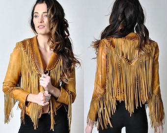 vintage 1970's rare fringe leather jacket rare true xs H14