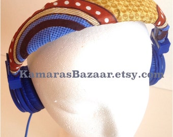 SALE//Ankara Headphones With Mic /Blue Love