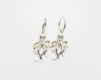 Silver earrings with octopuses