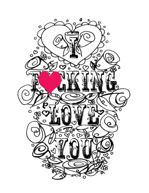 Adult Coloring Page Valentine's Day Curse swear sheet