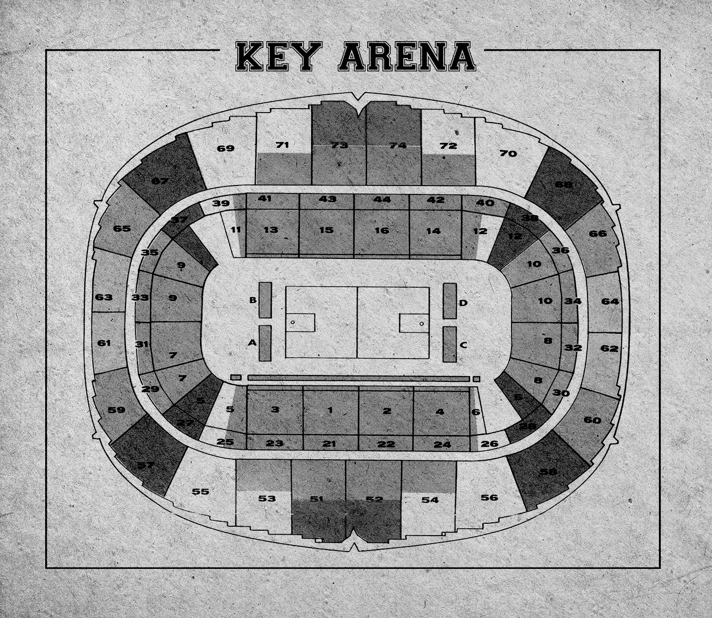 vintage print of key arena seating chart free shipping key arena detailed seating chart