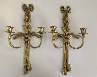Vintage Brass Wall Sconce Set of 2 Decorative Ribbon Sconces
