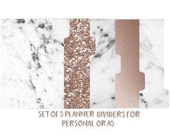Divisores de planificador / separadores a5 / personal divisores / divisor planificador conjunto / A5 / personal / divisores de filofax / mármol, Rose Gold, brillo-195