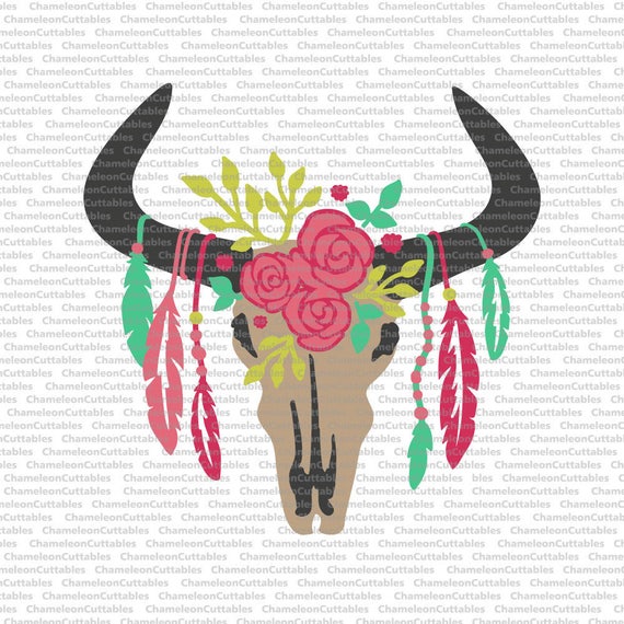 Download cow skull with feathers 6 layers/colors SVG eps png jpeg