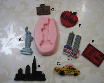 Travel To New York Silicone Molds - New York Molds - Statute of Liberty Mold - Taxi Mold - Skyline Mold - Big Apple Mold - Flexible Molds