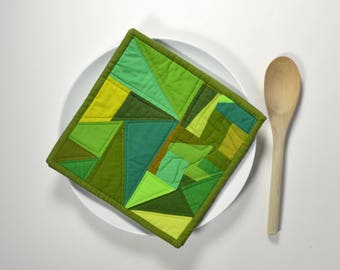 Green Quilted Pot Holders, Green Pot Holders, Modern Kitchen Decor, Green Pot Holders, Green Hot Pads, Hostess Gift