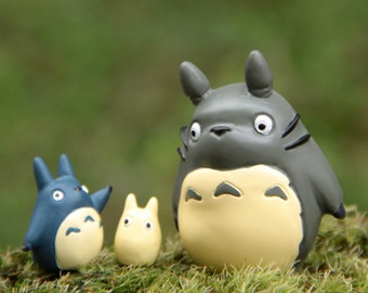 Lot 3pcs My Neighbor Totoro Studio Ghibli Miniature terrarium vinyl Figurines Set, Fairy Garden DIY craft supply