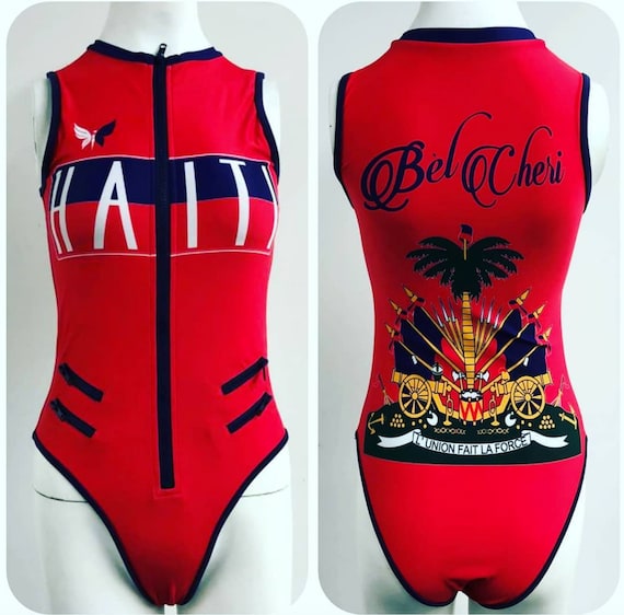Red Haiti Flag Bathing Suits
