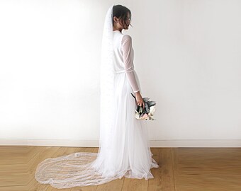 wedding Veil, Chapel length veil, veil with pearl, train length veil, 4023
