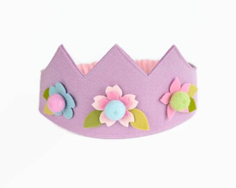 Wool felt crown, Flower crown, Birthday crown, Fairy crown, Girls crown