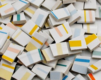 Broken China Mosaic Tile -Recycled Plates - Stripes - Colorful Pastels - Set of 130+