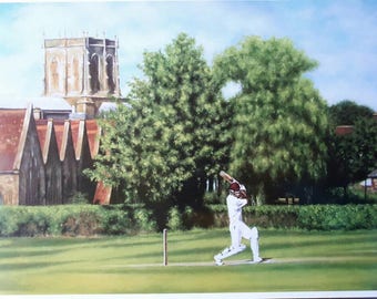 Cricket Print From Original Oil Painting. Perfect Gift for Father's Day. Cricket Lovers. Sport. English Country Scene. Wall Art.