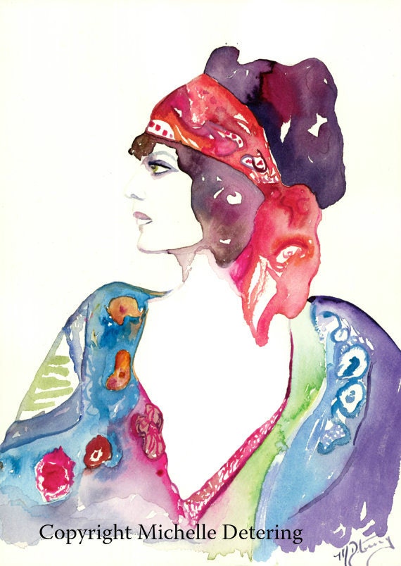 Bohemian Style Watercolor Illustration Boho Art Fashion