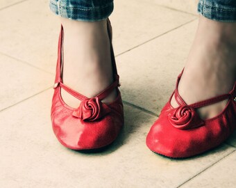 Ballet Flats - Red Alert - Handmade Leather shoes - CUSTOM FIT