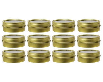 Gold Metal Steel Tin Flat Containers with Tight Sealed Clear Lids - 1 oz (12 pack ) ***FREE SHIPPING***