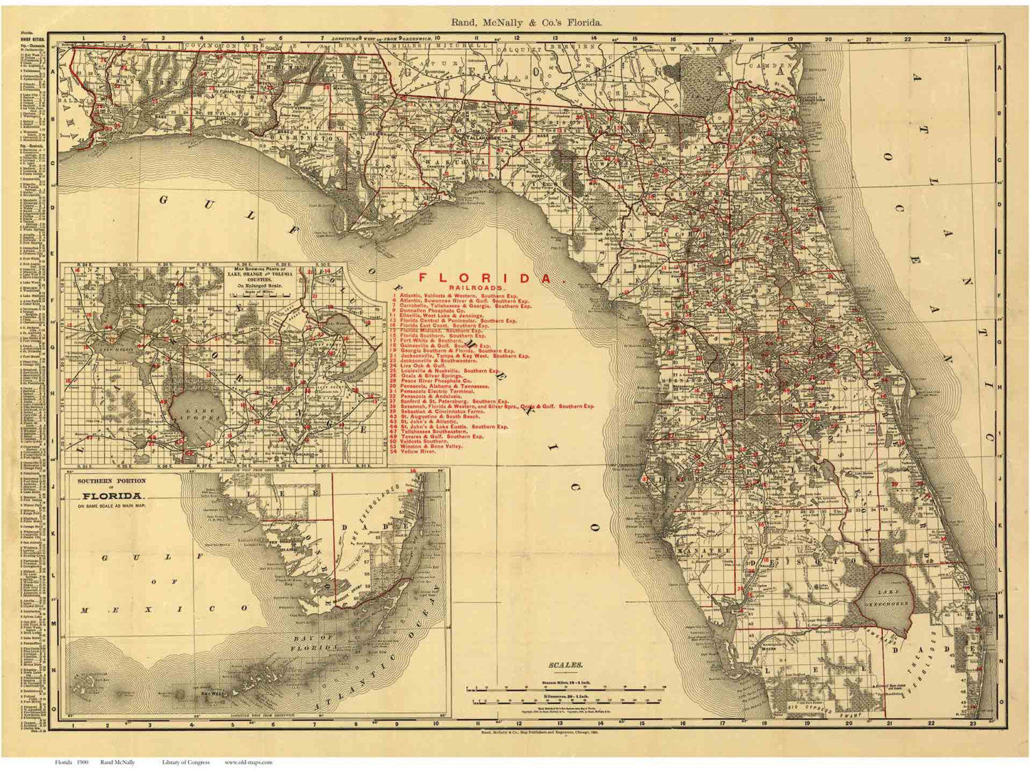 Florida 1900 State Map by Rand McNally & Co. Reprint