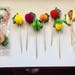 Vintage Honeycomb Paper Fruit Shaped Wood sticks - Picks - Hors D'oueuvres Cocktails skewers - 24