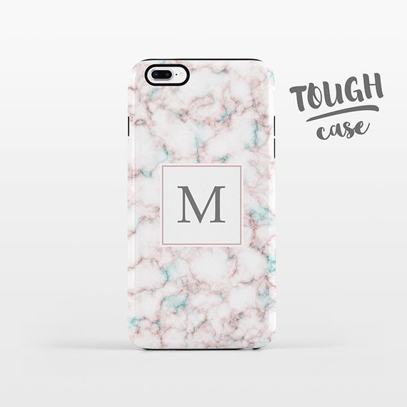 Marble Monogram iPhone Case Personalized Custom iPhone X Case iPhone 8 Case iPhone 7 Plus Case iPhone 6 Plus iPhone 6S Pink Aqua TOUGH