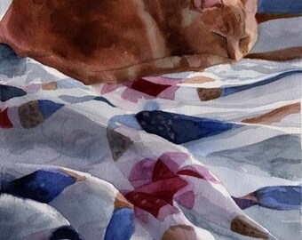 Orange Marmalade Ginger Tabby Cat Art Print of my watercolor painting