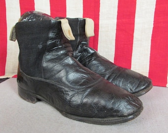 Vintage Antique Hub Gore Black Leather Victorian Ankle Boots early 1900's Sz.8