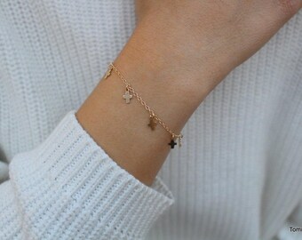 dainty cross charm bracelet, Tiny Cross Bracelet, Dangle Cross charms Bracelet, Layered Bracelet , delicate charm bracelet, dainty cross