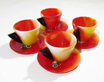vintage Coffee Cups & Saucers glass 70s