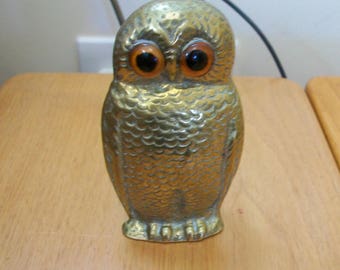 Vintage Brass Owl Pen Pot/Paperweight