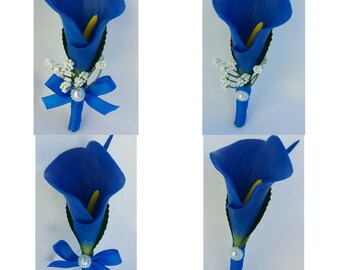 Royal Blue Calla Lily Boutonnieres Royal Blue Boutonnieres Blue Boutonnieres Royal Blue Silk Boutonnieres Royal Blue Wedding Boutonnieres