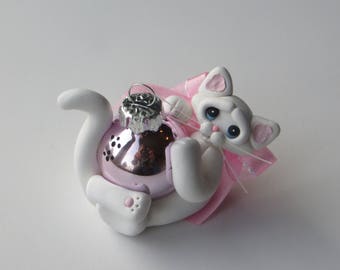 White Cat Christmas Ornament Polymer Clay