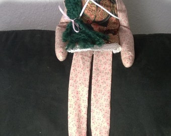 Green Yarn Hair Rag Doll - Handmade