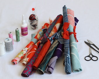 Japanese fabric set, kimono fabric, remnant, fabric scraps, kimono textile, vintage fabric, 12 pieces【more than 15x15cm/ 6x6"】