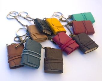 Set of 5 Mini Book Keychains, tiny book, leather journal