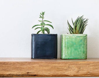 Square Planter, Small Ceramic Plant Pot, Black Ceramic Planter, Succulent Ceramic Holder, Pottery Pot for Plant, Modern Succulent Planter