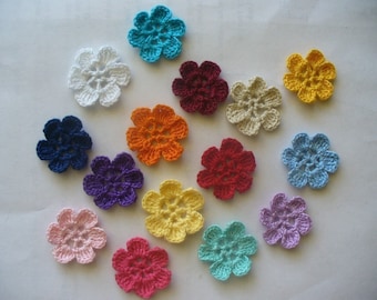Crocheted Small Flower Appliques, Embellishments, Earrings, Magnets or Pins - Your Choice of Colors