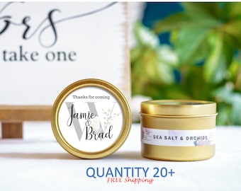 Personalized Favors, Candle Wedding Favors, Gold Tin Custom Personalized Candles, Summer Wedding, Favors for guests, Wedding Candles