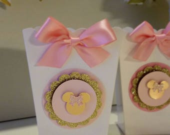 Pink And Gold Minnie Mouse Mini Popcorn box, Gold & Pink party favor, ( This Price Is For A Single Boxe )