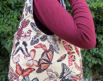 Jacquard gobelin with butterflies pattern handbag