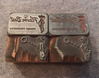Lot of 4 Vintage Letterpress Printer Block Flauor Best Brand Western Cowboy Type