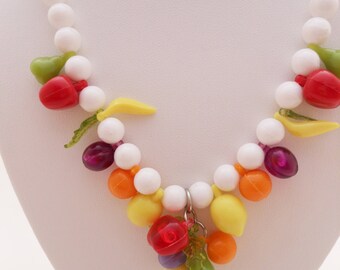Vintage 60's Beaded Fruit Salad Necklace