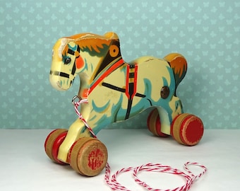Vintage Verhofa horse pull toy 1930s wooden