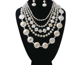 Green Glass Beads Layered Necklace Set