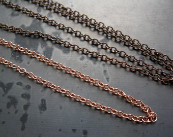 Fine Copper Cable Chain, 2.3x2mm links, bulk chain by the Inch, soldered links, Choice of finish