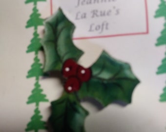 Holly and berries pin Christmas pin