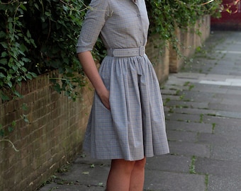 50s dress 1950s dress Shirt dress Plus size dress Grey dress Ladies dress Womens dresses Knee length dress Button up dress Belted dress