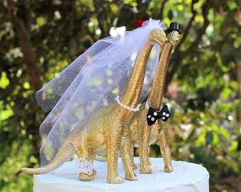 Dinosaur Wedding Cake Topper, Brontosaurs Cake Topper, Gold Dinosaurs-Prehistoric-Animal Cake TopperWedding Topper